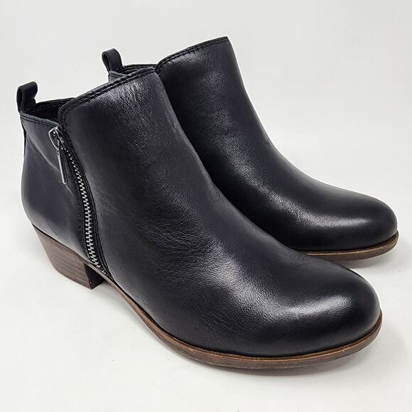Lucky Brand Bootie Women *Left size 8 , Right size 7* Basel Black Leather Zip - Picture 1 of 12